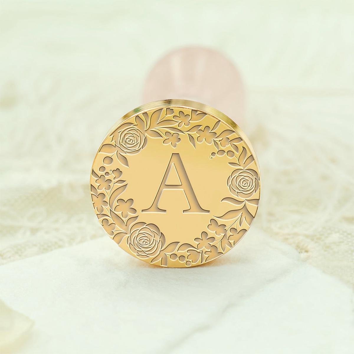 Custom Single Letter Borderless Botanical Wax Seal Stamp - Style 20