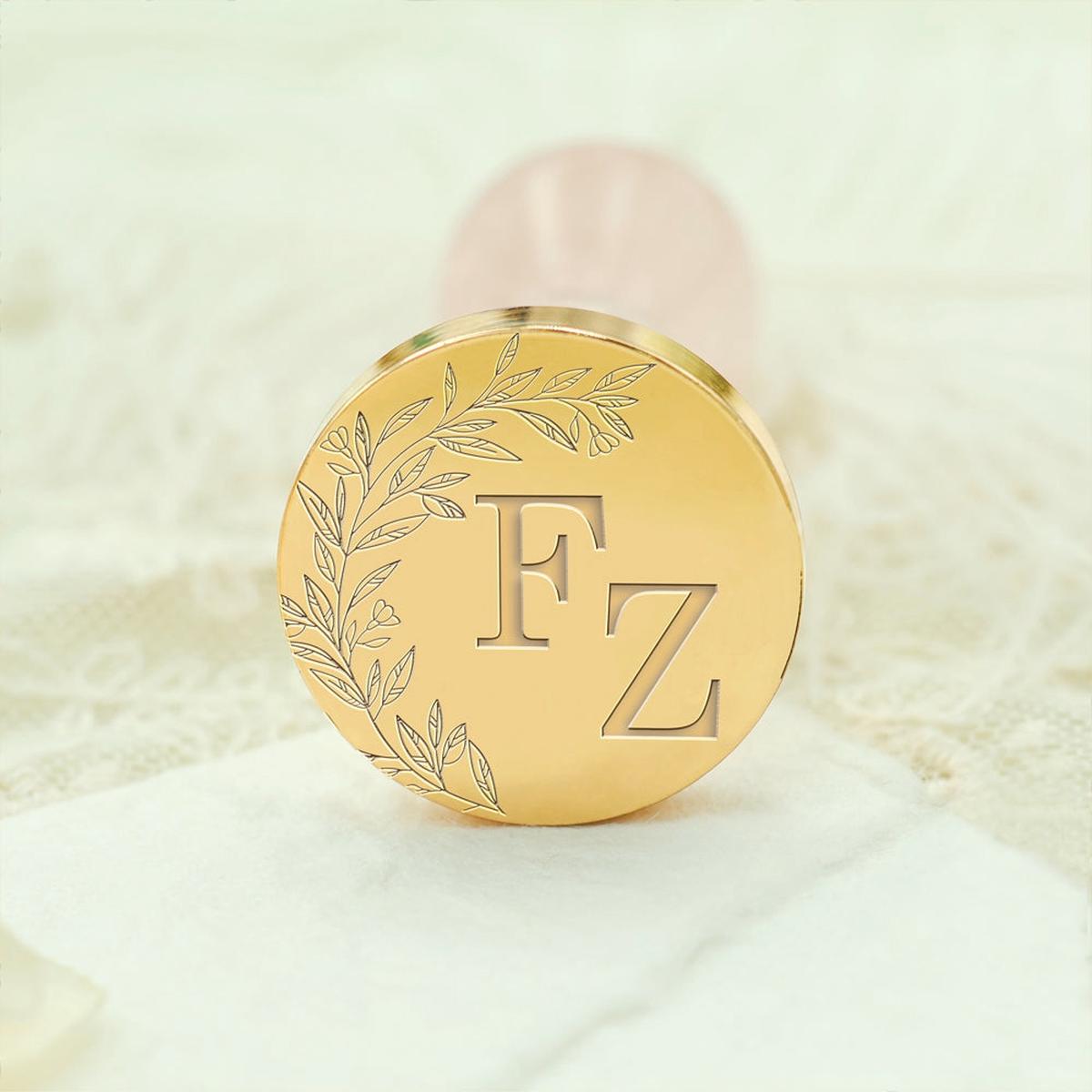 Borderless Botanical Wedding Custom Wax Seal Stamp with Double Initials - Style 21