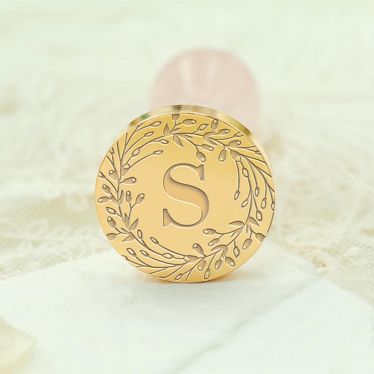 Custom Single Letter Borderless Botanical Wax Seal Stamp - Style 5