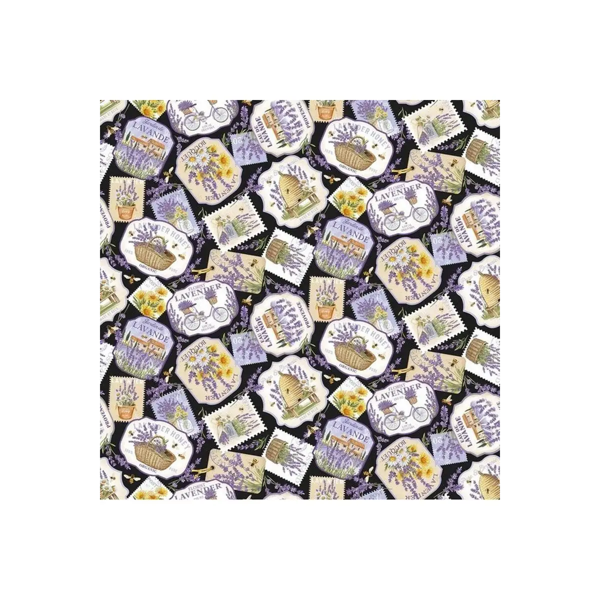 Northcott Fabrics, Lavender Market Collection - Lavender Labels - DP24470-99 (Sold By 1/2 Meter)