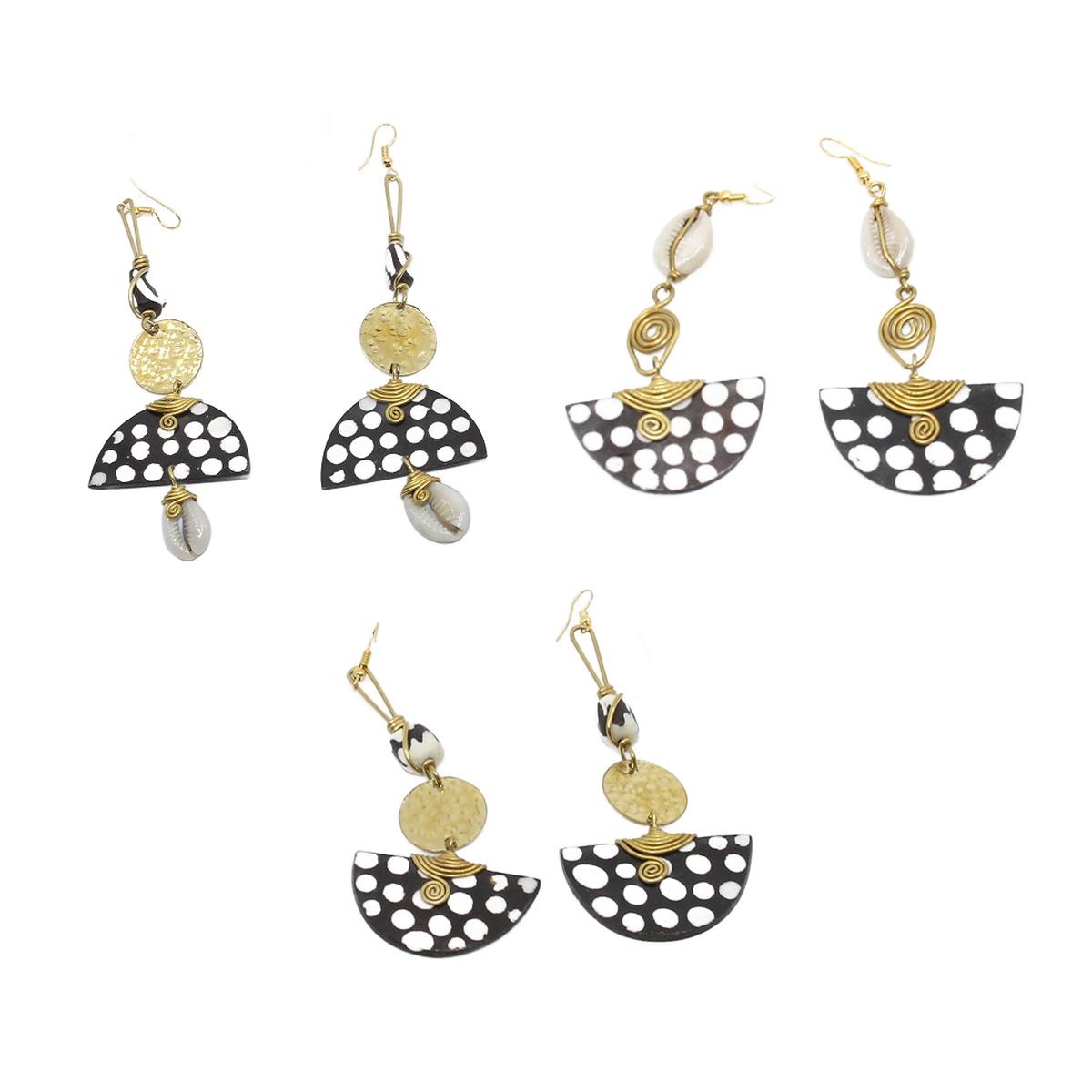 Kenyan Bone & Brass Cowry Shell Earrings