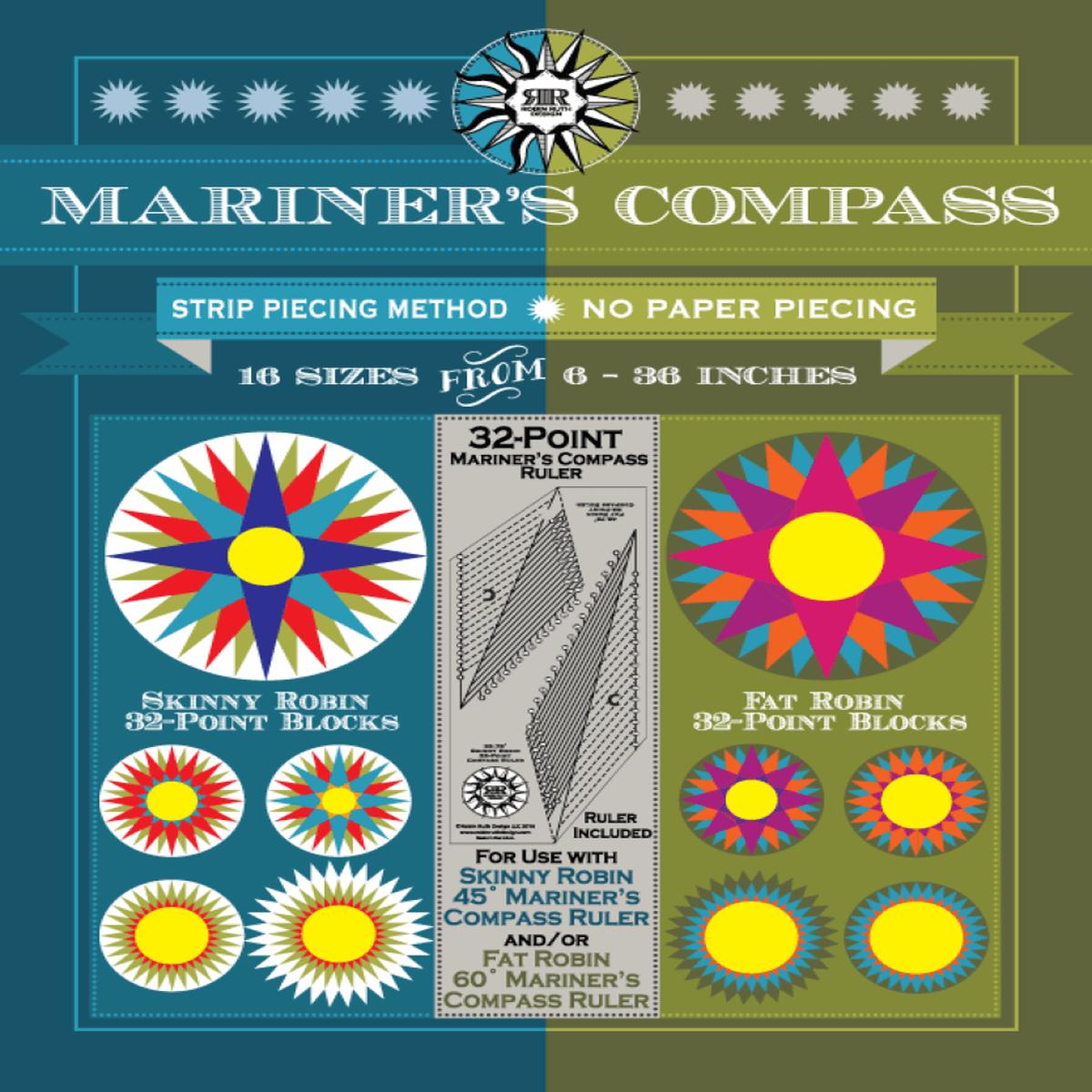ROBIN RUTH DESIGNS - 32-POINT MARINER'S COMPASS BOOK AND RULER COMBO