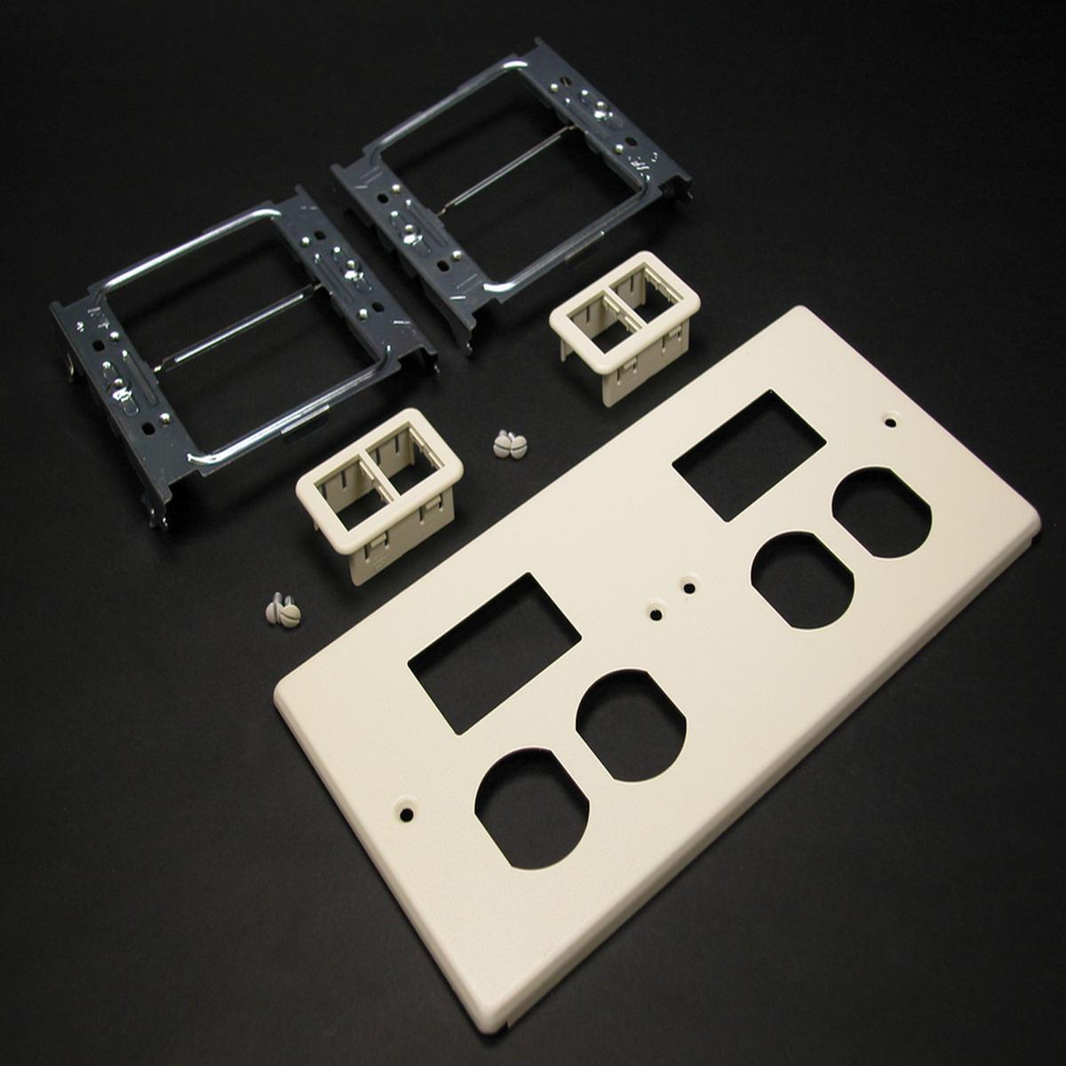4047 Four-Gang Cover Two Duplex and Two TracJack Mini Adapters