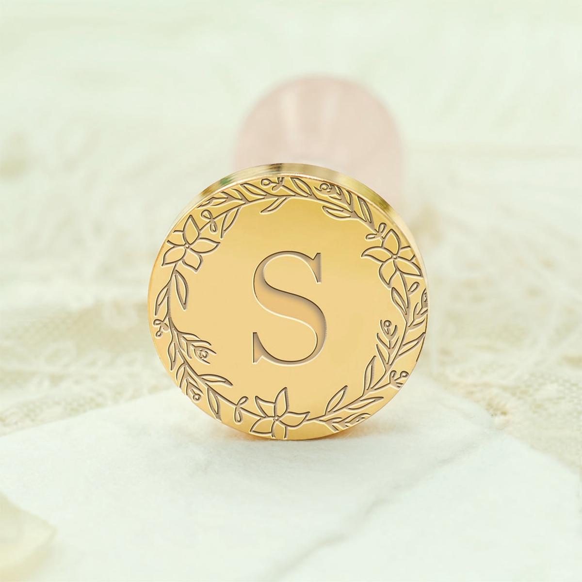 Custom Single Letter Borderless Botanical Wax Seal Stamp - Style 11