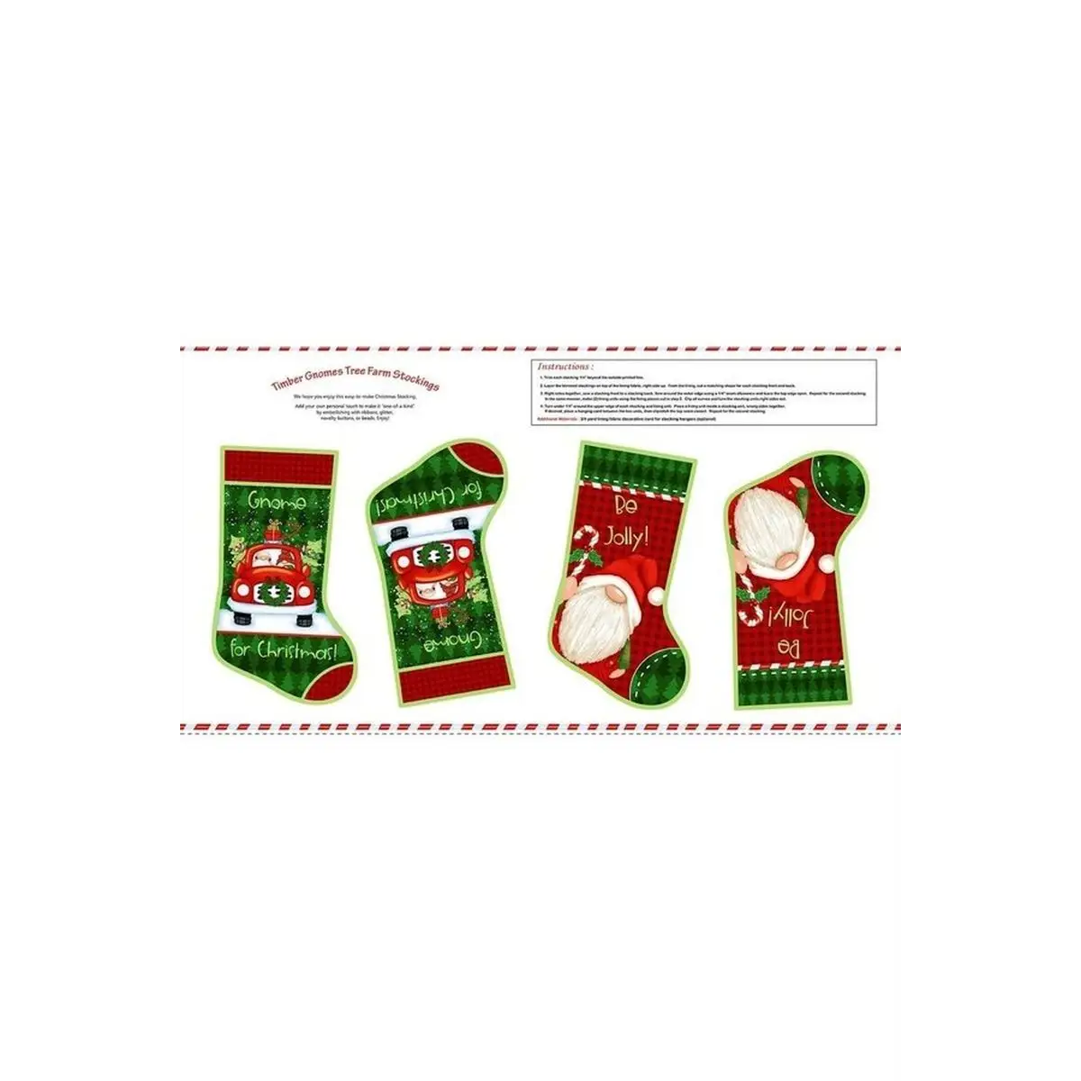 Henry Glass & Co. Fabrics, Timber Gnomies Tree Farm Collection - Stocking Panel - 312P-86 (Sold By 1/2 Meter)