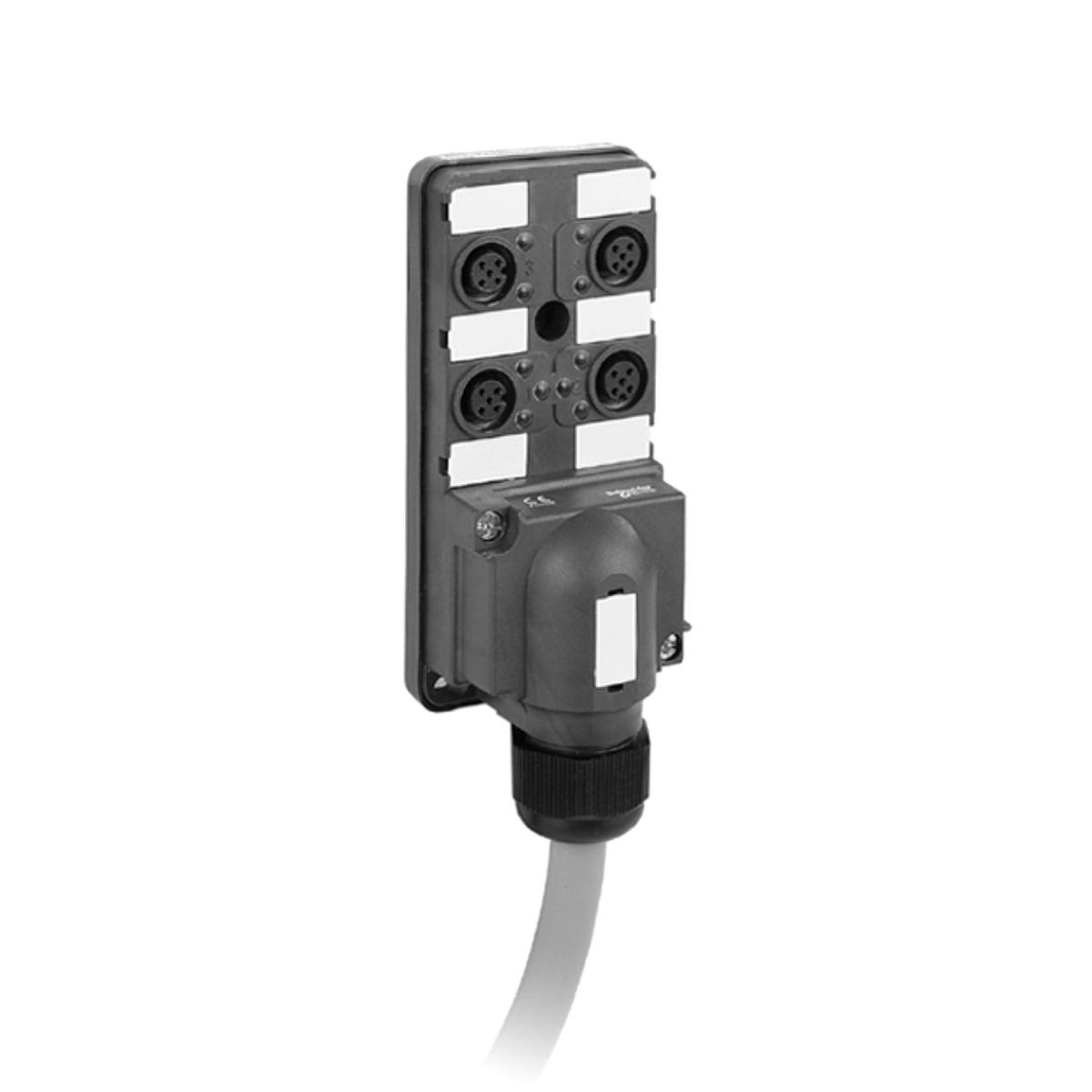 IP67 passive splitter box - cable 5 m - with 4 channels M12 connector - Led