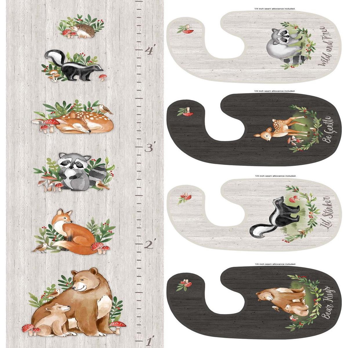Woodland Adventures, Growth Chart & Bibs by Deborah Edwards* (Sold By 1/2 Meter)