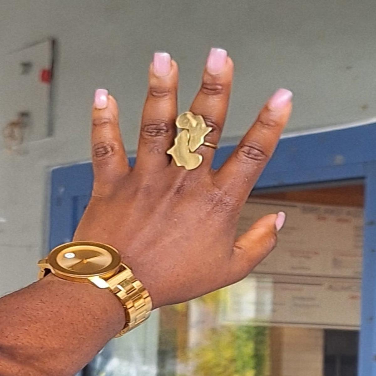 Adjustable Golden Brass 'Double Africa' Ring