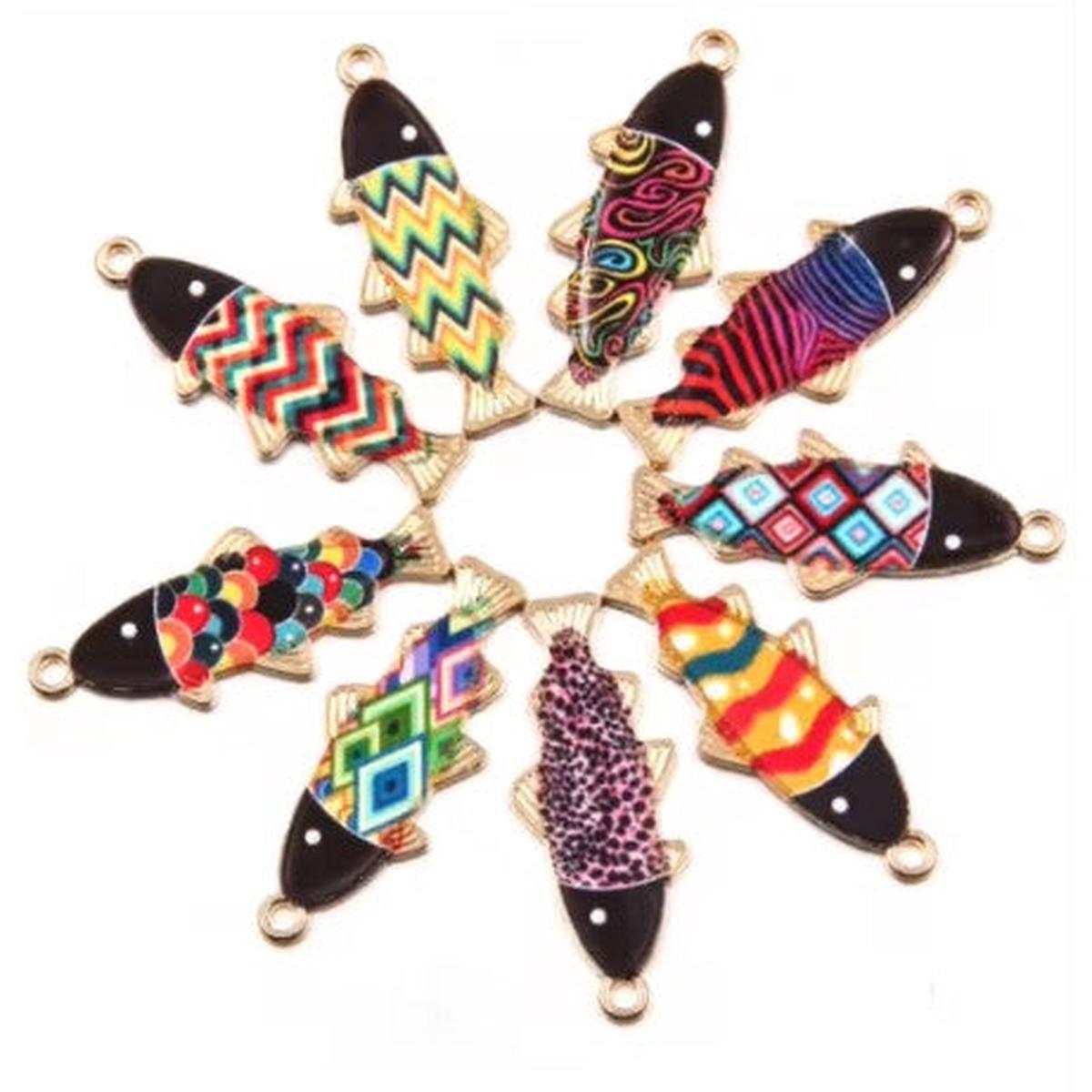 Gold Alloy Colourful Enamel 14*35mm Fish Dangle Charm