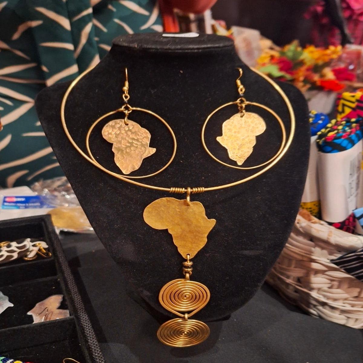 Africa Map Brass Choker Set
