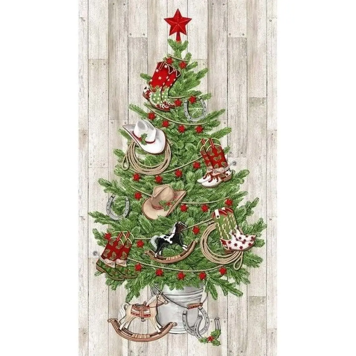 Northcott Fabrics, Howdy Christmas Collection - Cowboy Christmas Tree Panel* (Sold By 1/2 Meter)