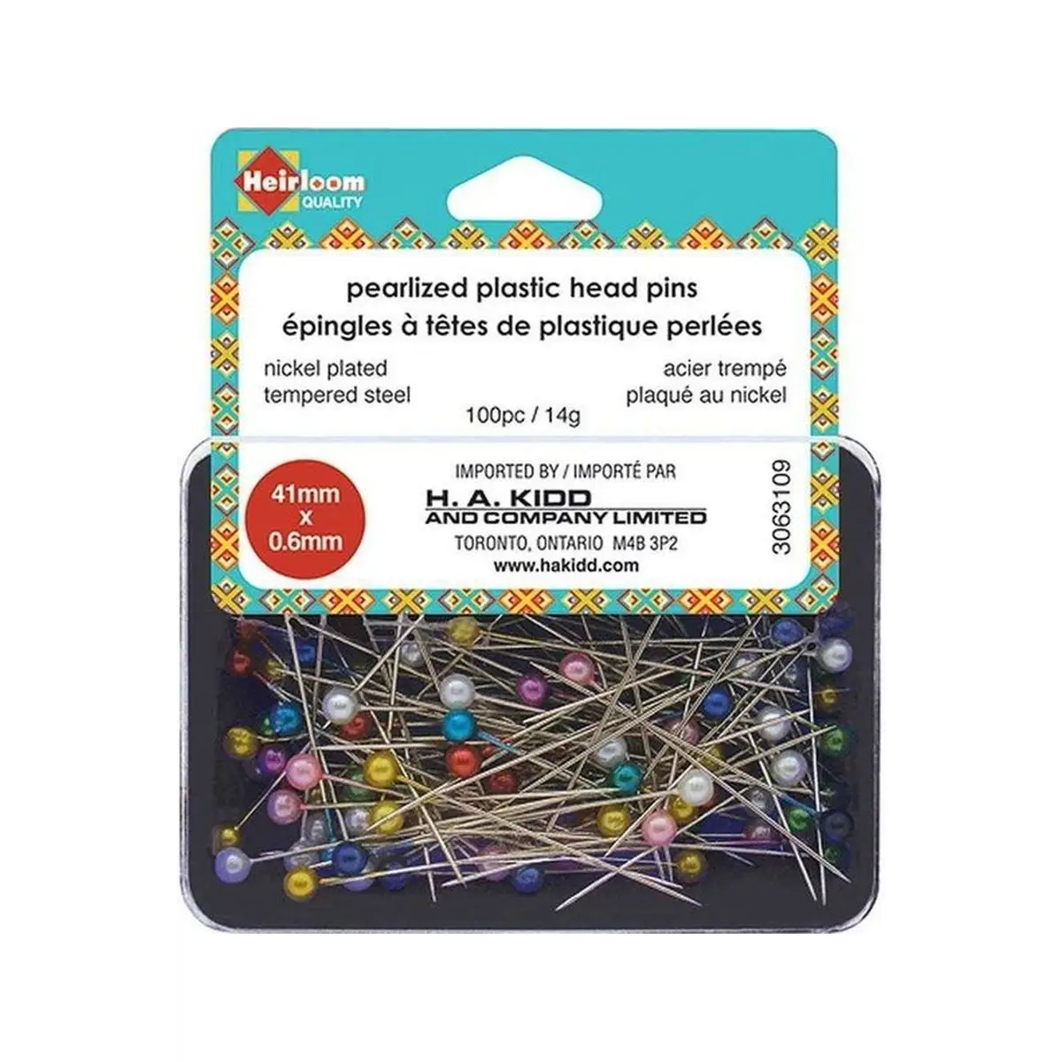 HEIRLOOM Extra Long Pearlized Plastic Head Pins - Assorted Colours - 41mm (15?8?)